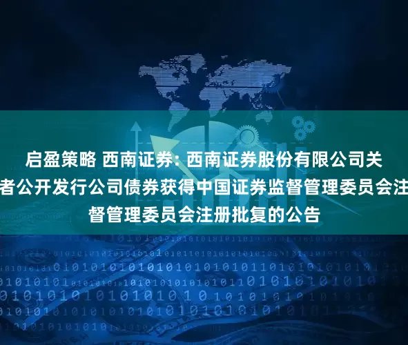 启盈策略 西南证券: 西南证券股份有限公司关于向专业投资者公开发行公司债券获得中国证券监督管理委员会注册批复的公告