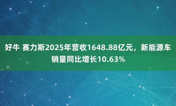 好牛 赛力斯2025年营收1648.88亿元，新能源车销量同比增长10.63%